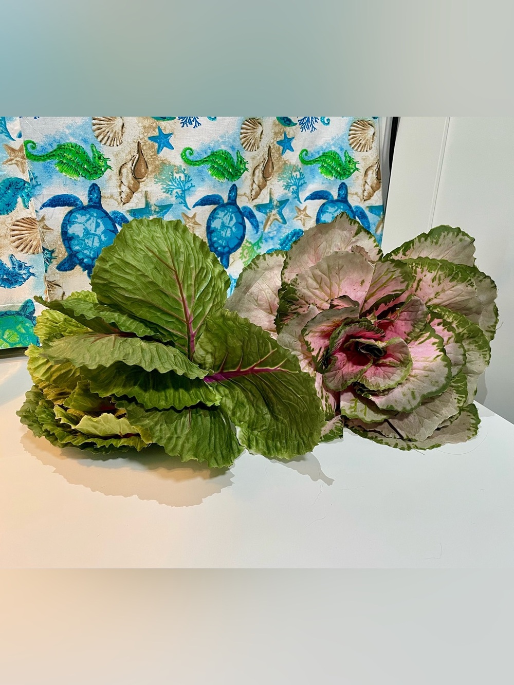 Set of 2 Faux Ornamental Cabbage/Kale Stems – Green & Pink Floral Picks